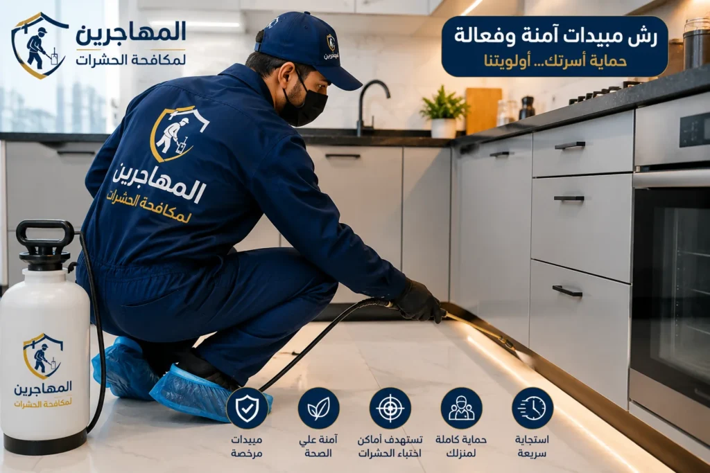 شركة مكافحة حشرات بالرياض | رش مبيدات مع الضمان وبأفضل الأسعار 2 عمال شركة رش مبيدات بالرياض يقومون بعملية رش المبيدات باحترافية عالية