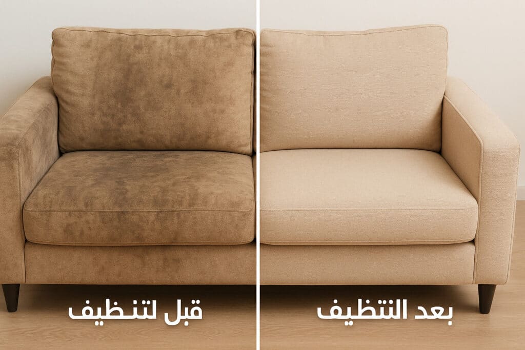 قبل و بعد التنظيف بالبخار مع شركة تنظيف كنب بالبخار بجدة 